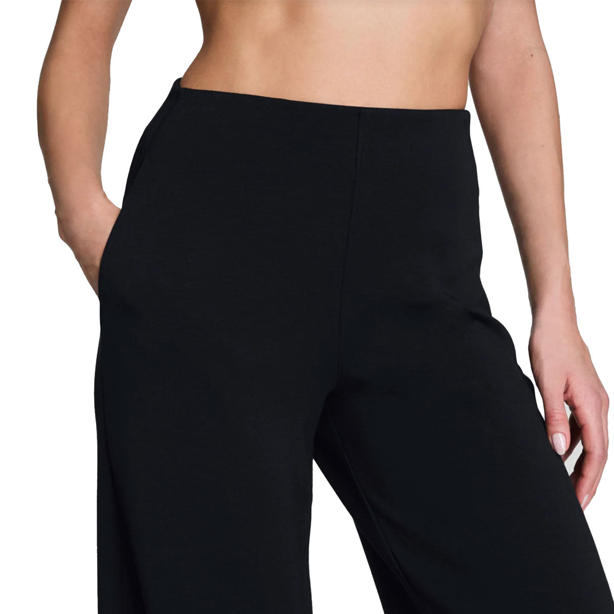 Spanx AirEssentials Zero Waistband Wide Leg Pants in Black Close View