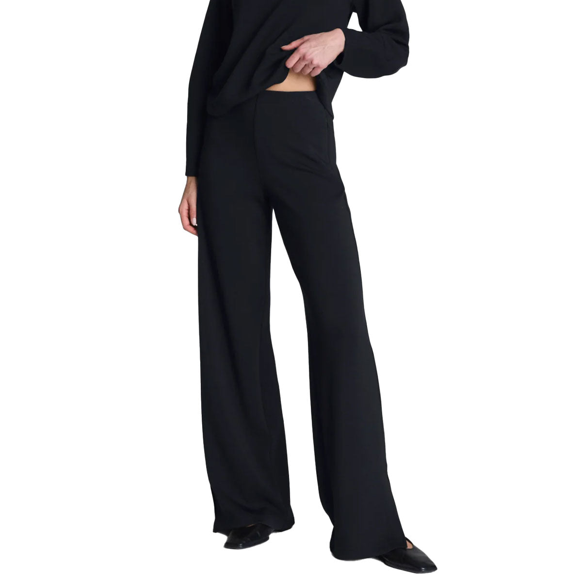 Spanx AirEssentials Zero Waistband Wide Leg Pants in Black Front View