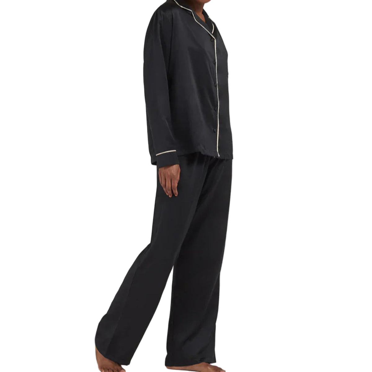 Bluebella Claudia Satin Pajama Set in Black Side View