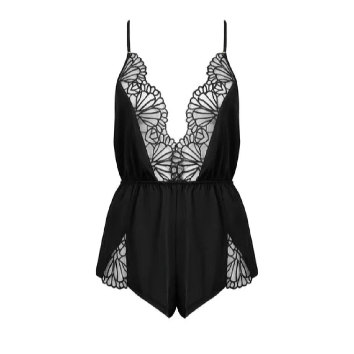 Bluebella Genevieve Luxury Satin Teddy in Black Stock View