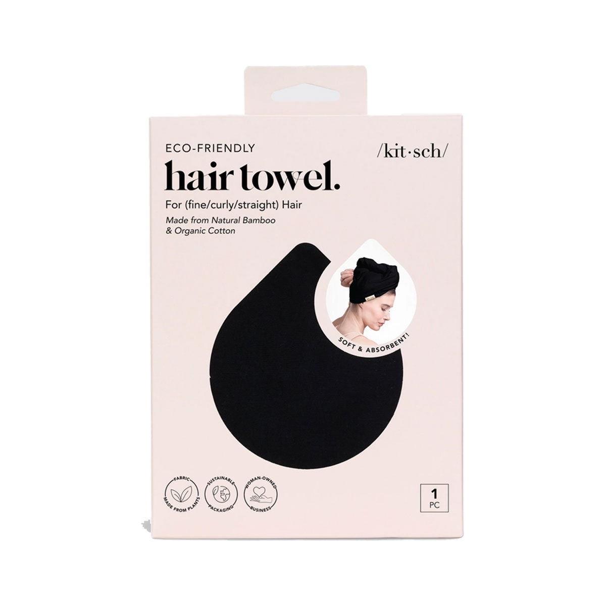 6363 Kitsch Quick Dry Hair Towel Eco Black Muse Intimates