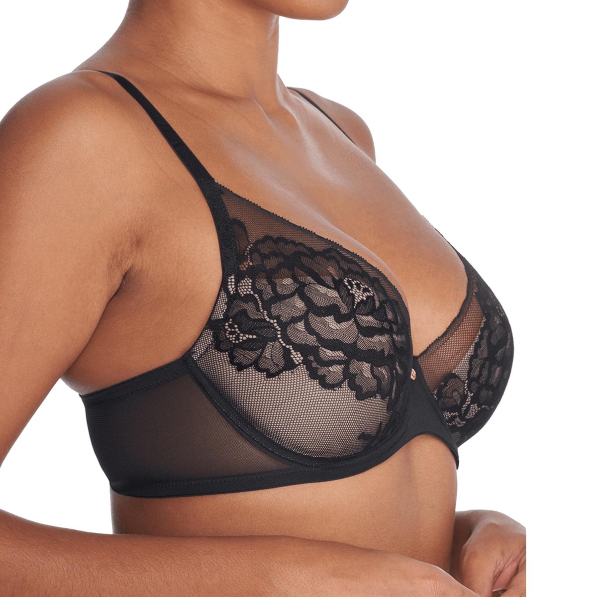 Natori Flora Contour Underwire T-Shirt Bra in Black & Light Mocha Side View