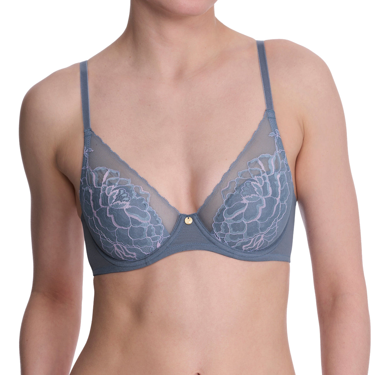 Natori Flora Contour Underwire Bra in Country Blue & Soft Mulberry Front View