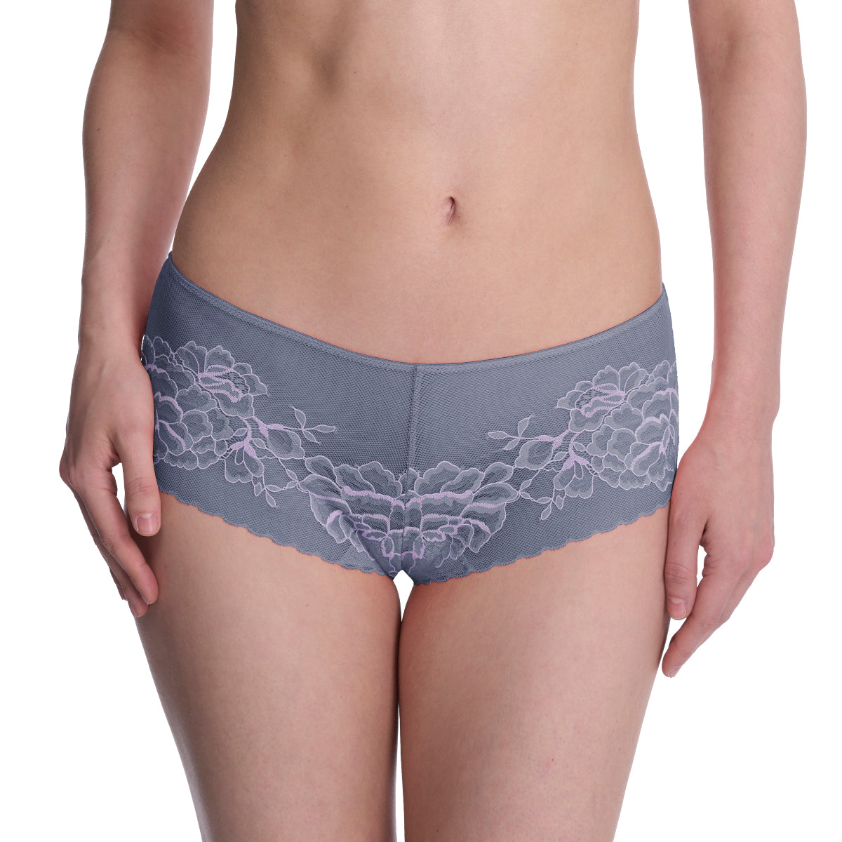 Natori Flora Girl Brief Panty in Country Blue & Soft Mulberry Front View