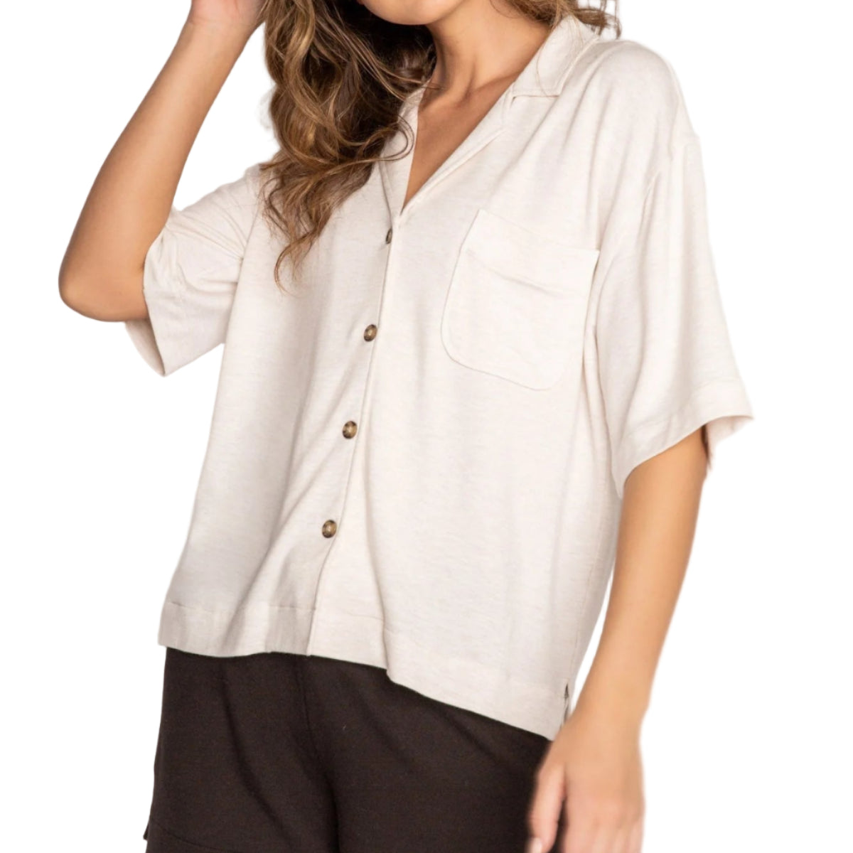 P.J. Salvage Jammie Essentials Short Sleeve Top in Oatmeal Side View