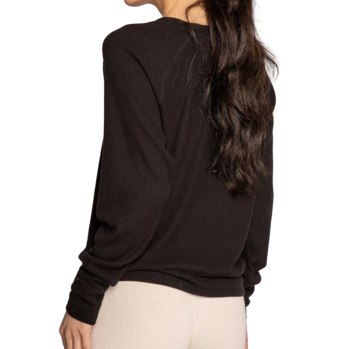 P.J. Salvage Textured Essentials Long Sleeve Top in Black Back View