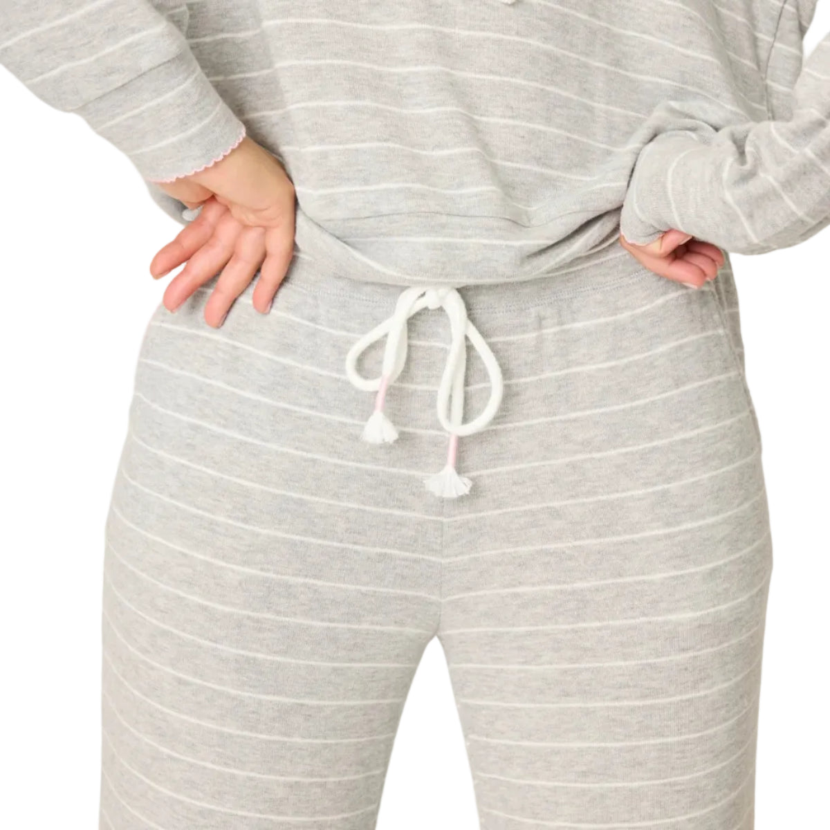 P.J. Salvage My Dog is My Valentine Striped Pants in Heather Grey Close Up View