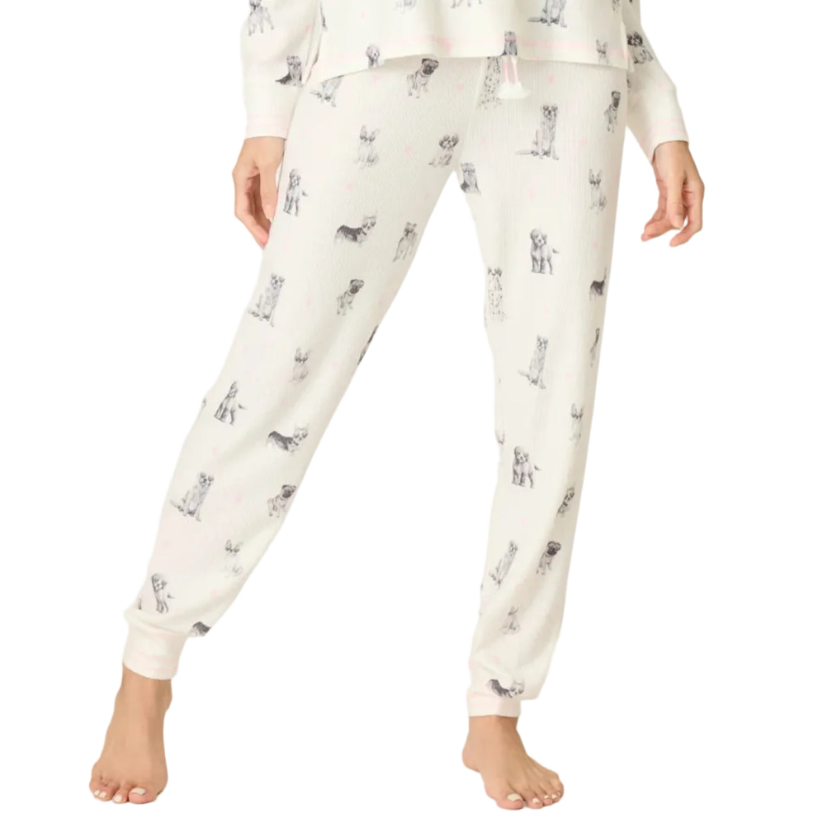 P.J. Salvage My Dog is My Valentine Banded Jogger Pants in Ivory White Front View