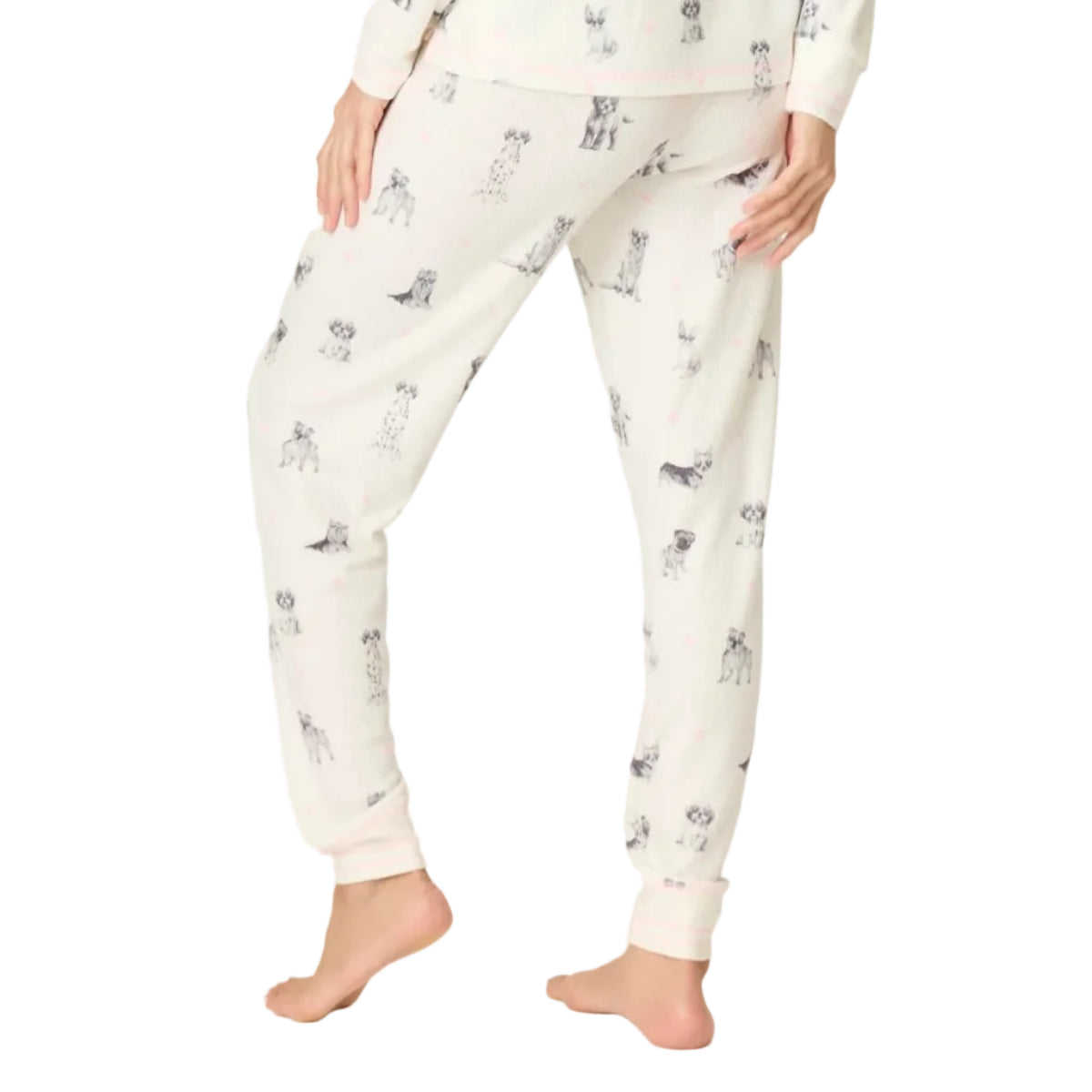 P.J. Salvage My Dog is My Valentine Banded Jogger Pants in Ivory White Rear View