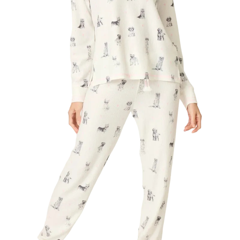 P.J. Salvage My Dog is My Valentine Banded Jogger Pants in Ivory White with Top View