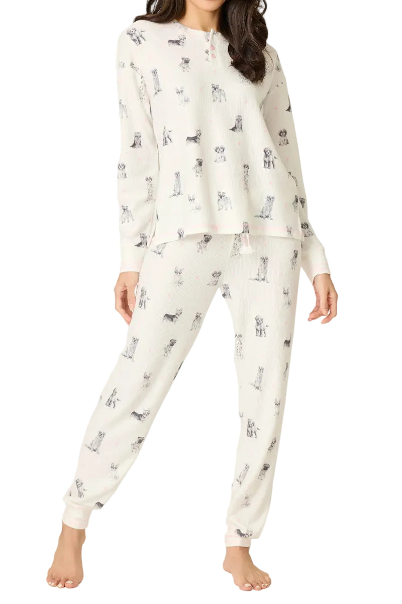 P.J. Salvage My Dog is My Valentine Banded Jogger Pants in Ivory White with Top View