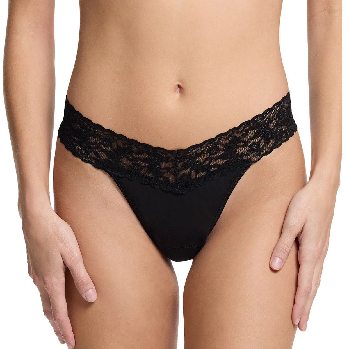 Hanky Panky 891801 Supima Cotton Original Rise Thong Black Panty