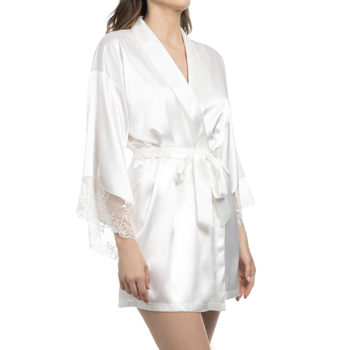 In Bloom Tasha Lingerie Wrap Robe in Ivory White Side View