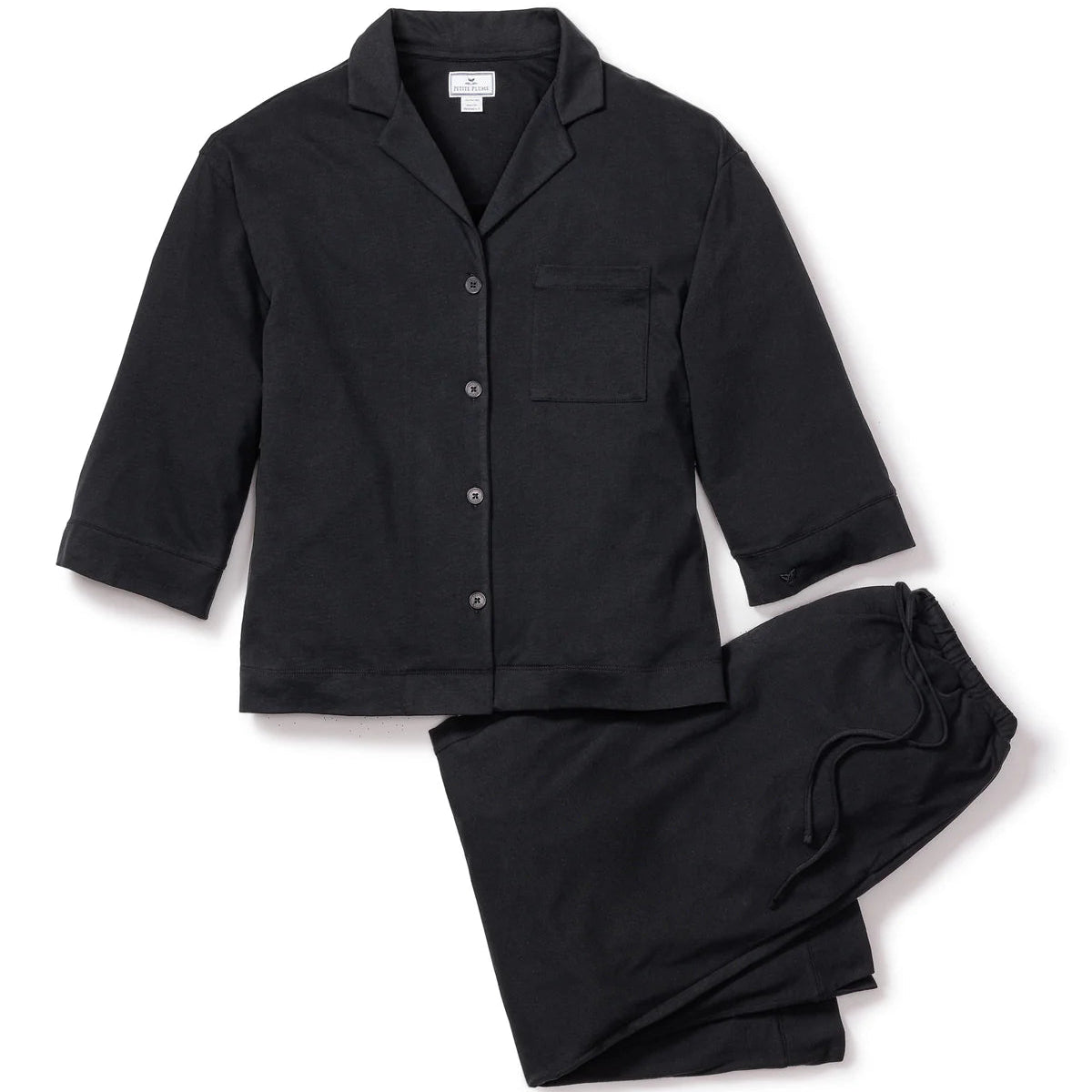 Petite Plume The Olivia Pima Cotton Wide Leg Pajama Pant Set in Black Stock View