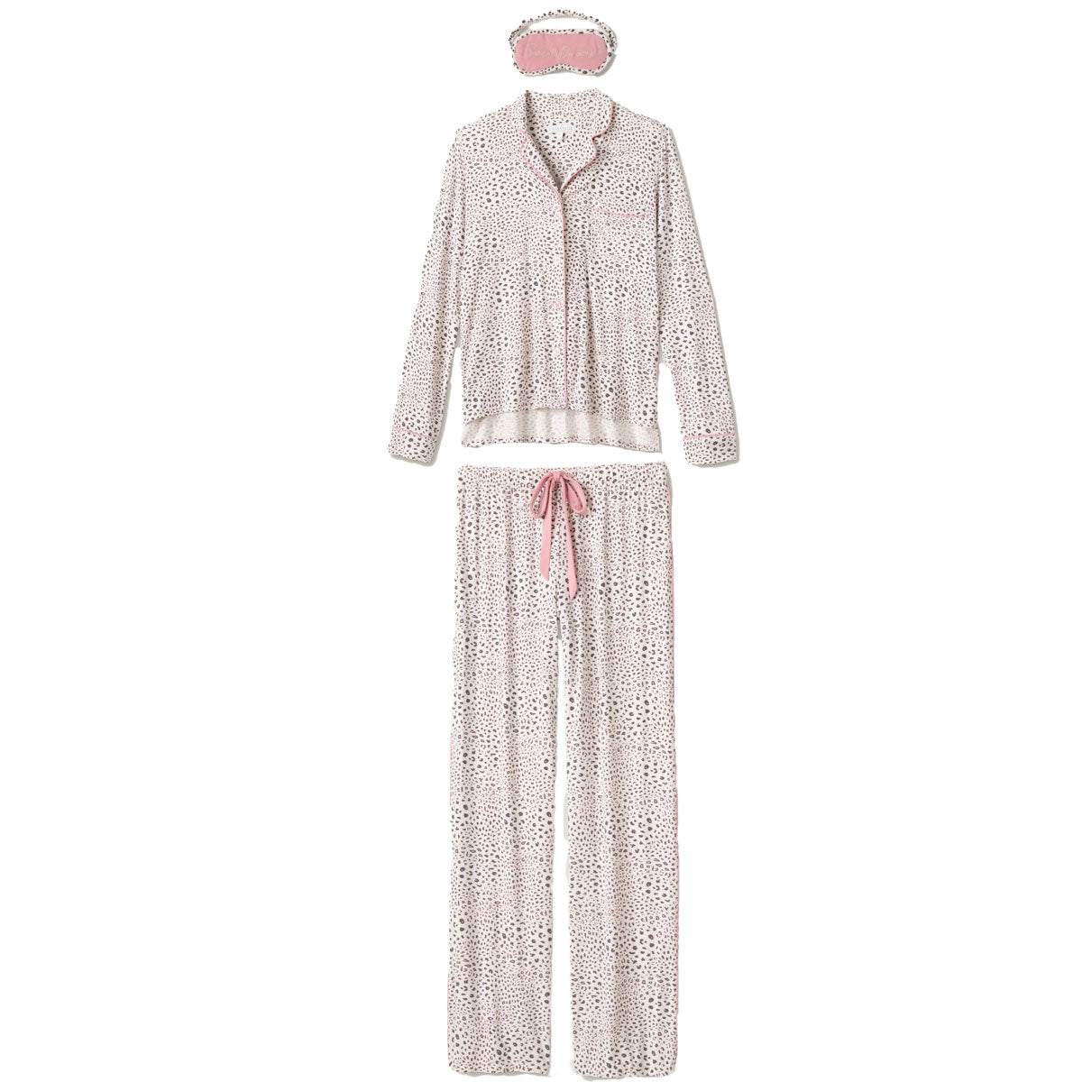 P.J. Salvage Modal Dreams 3 Piece Pajama Set in Stone Leopard Print Stock View