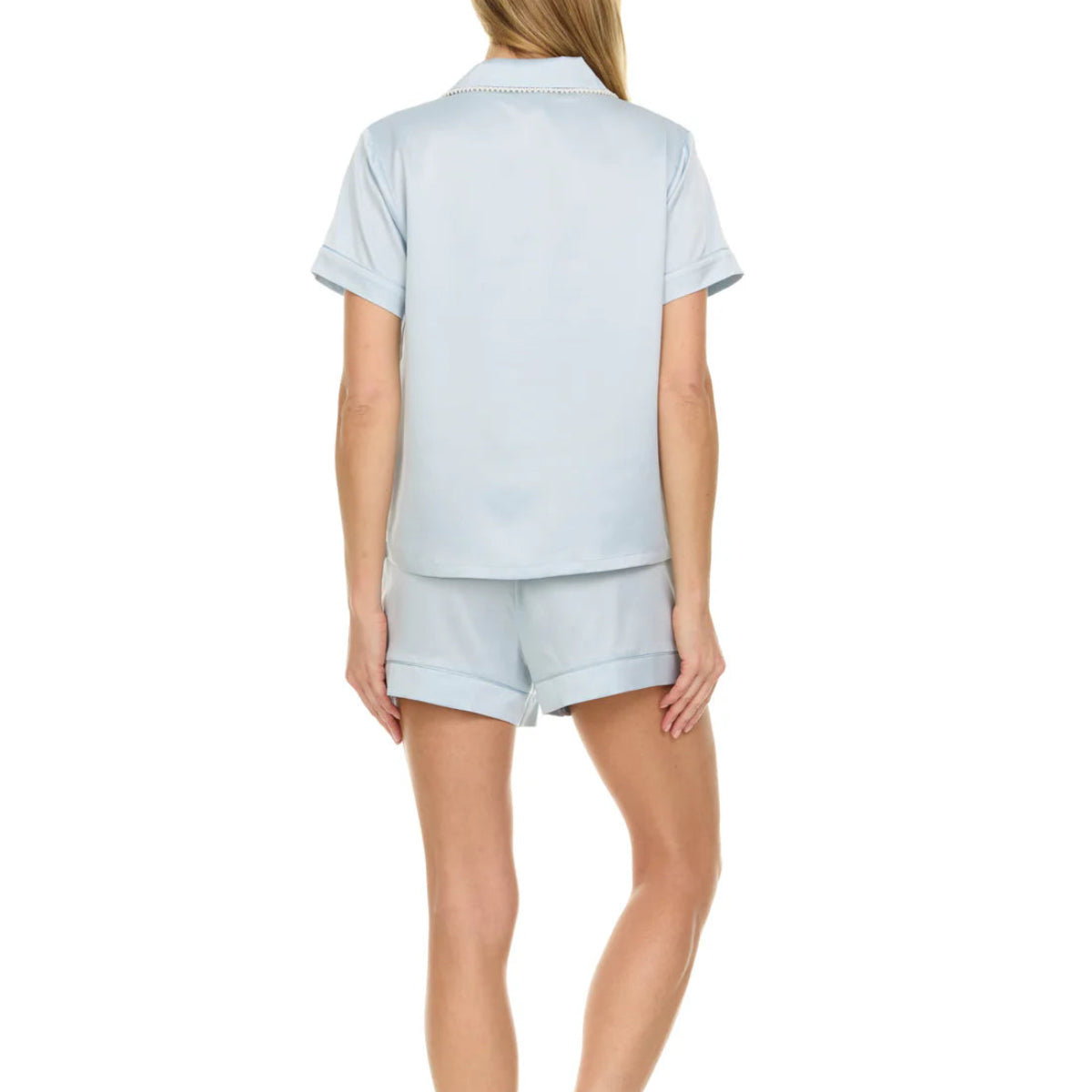 Flora Nikrooz Pearl Notch Pajama Set in Ice Flow Blue Back View
