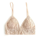 Light beige padded triangle bralette in Hanky Panky Signature Lace • Lined in mocha stretch tulle • Offers light support • Removable pads • Fits AA to B cups best • Bralette has no back closure and slips on over the head