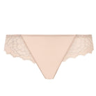Simone_Perele_12A710_Caresse_Tanga_Peau_Rose •	Mid-rise tanga with Brazilian-style back. •	Front panel made of ultra-light microfiber. •	Ultra-soft stretch lace with scalloped trim at the hips and back.