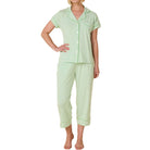 The Cat's Pajama's Essential Stripe Knit Capri Pajama Set in Pistachio Green Front View
