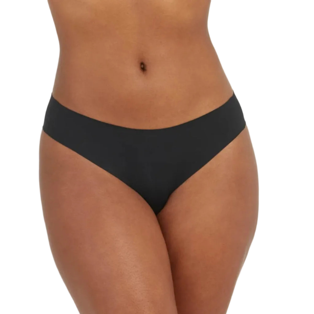 Black underwear worn by a person on a plain background