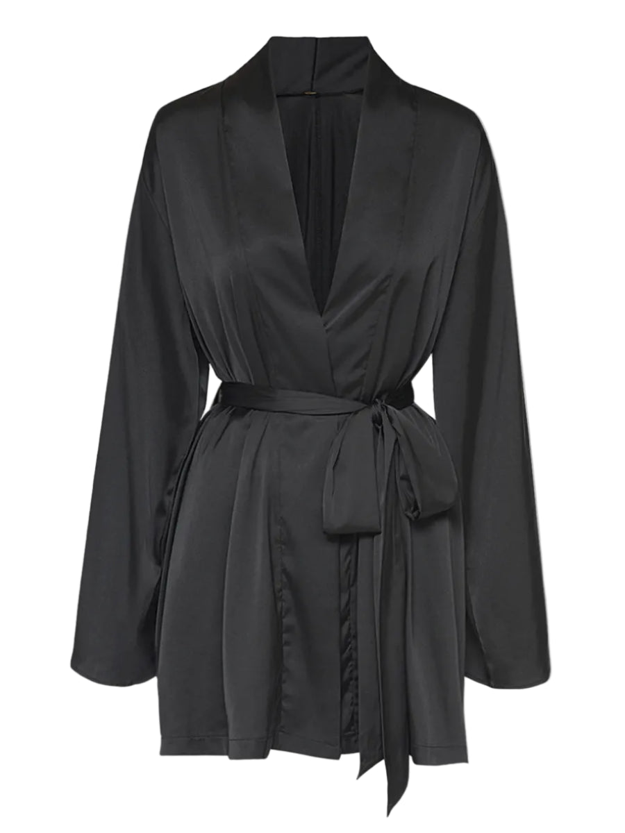House of Desire Brigeta Short Robe in Black Stock View