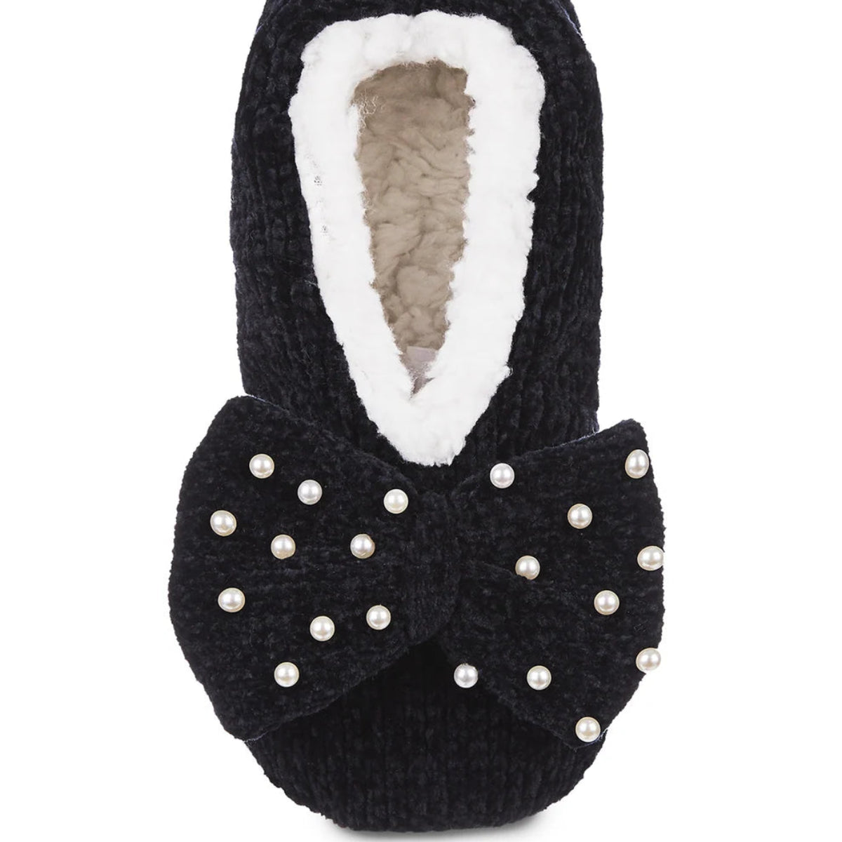 MZP06525-memoi-precious-pearls-chenille-bow-slippers-black-front