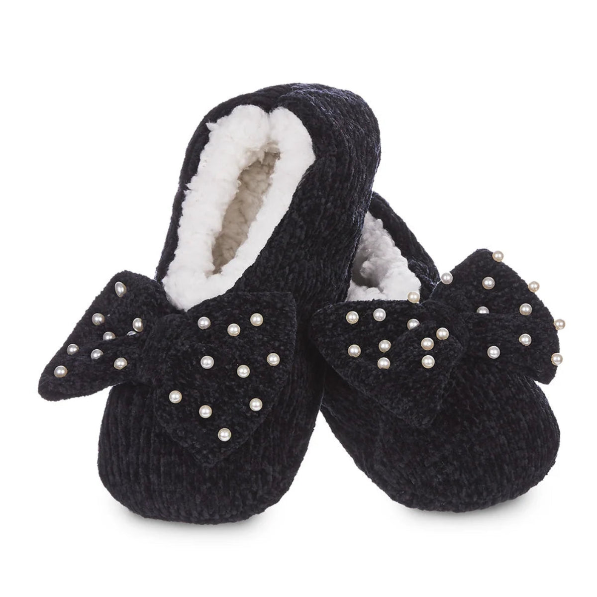 MZP06525-memoi-precious-pearls-chenille-bow-slippers-black-front