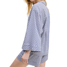Petite Plume The Olivia Pima Cotton Short Pajama Set in Navy Foulard Pattern Side View