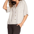 P.J. Salvage Jammie Essentials Short Sleeve Lounge Top in Heather Grey Slant View