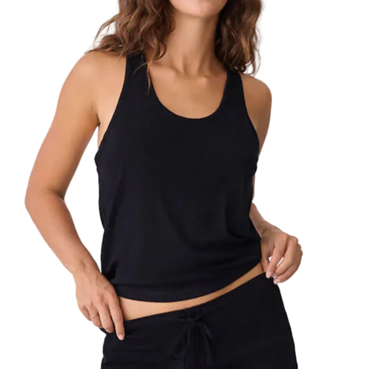P.J. Salvage Lacey Basics Tank Top in Black Front View