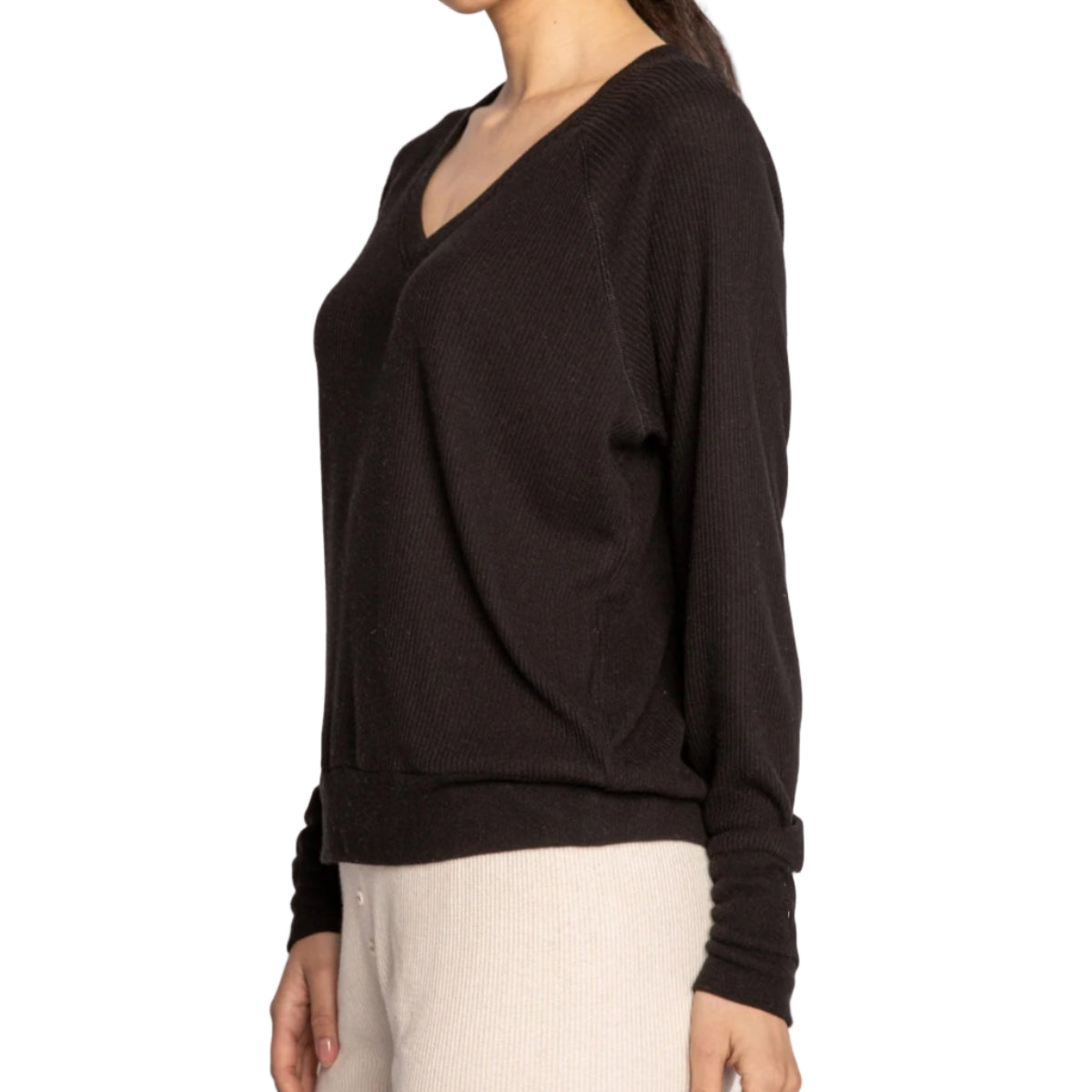P.J. Salvage Textured Essentials Long Sleeve Top in Black Side View