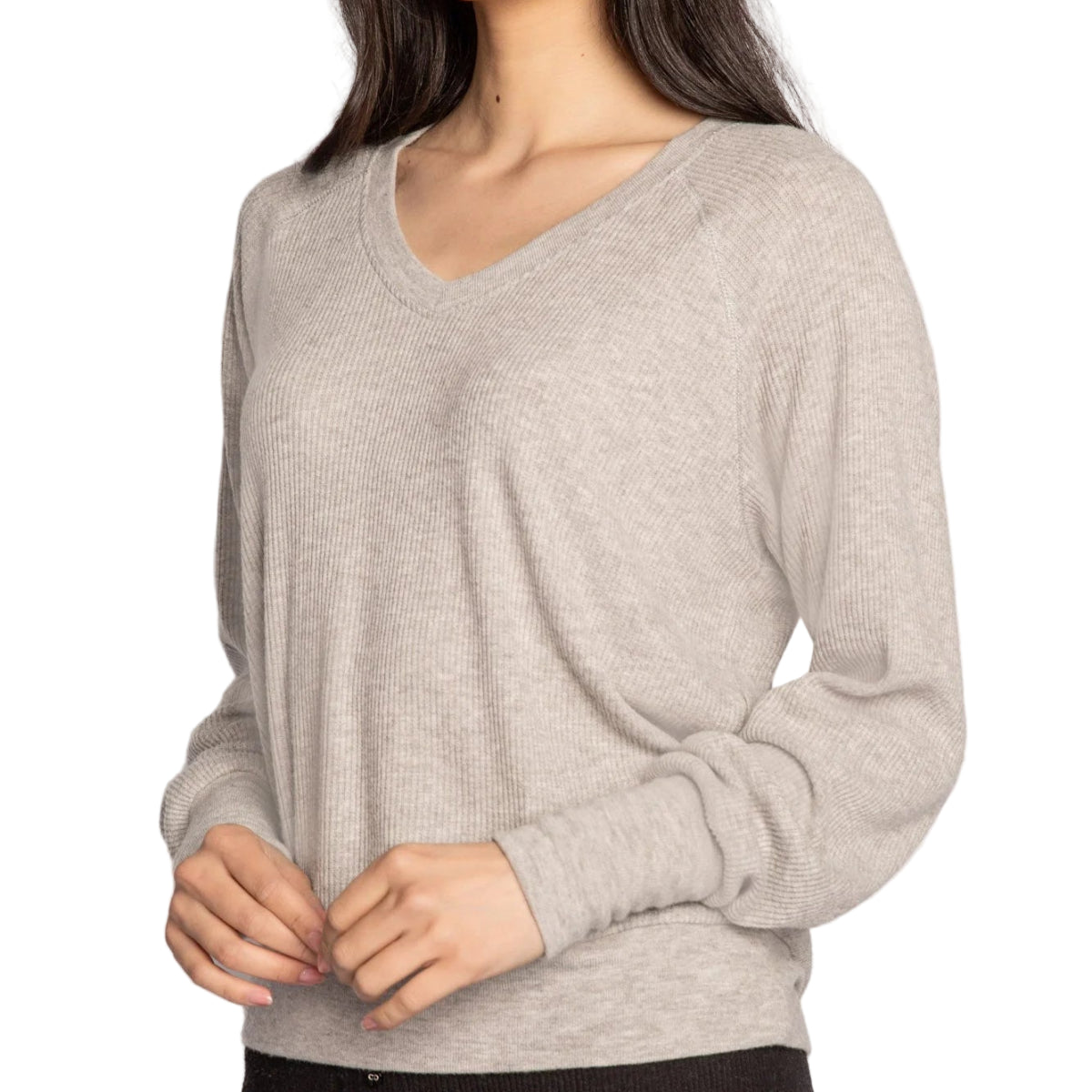 P.J. Salvage Textured Essentials Long Sleeve Top in Heather Grey Side View