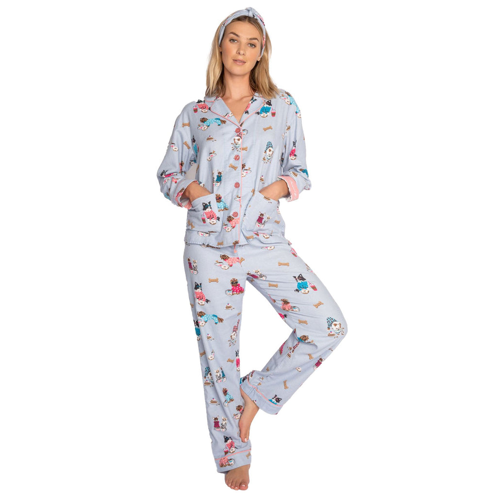 PJ Salvage Sunshine & Coffee Flannel Pajama Set | Sky Blue