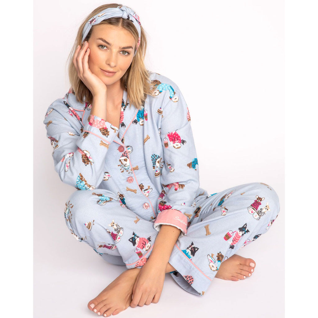 PJ Salvage Sunshine & Coffee Flannel Pajama Set | Sky Blue