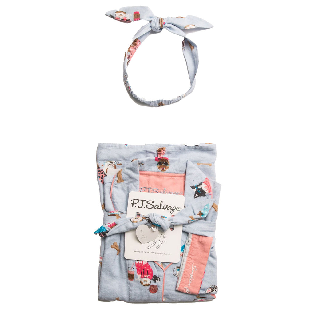 PJ Salvage Sunshine & Coffee Flannel Pajama Set | Sky Blue