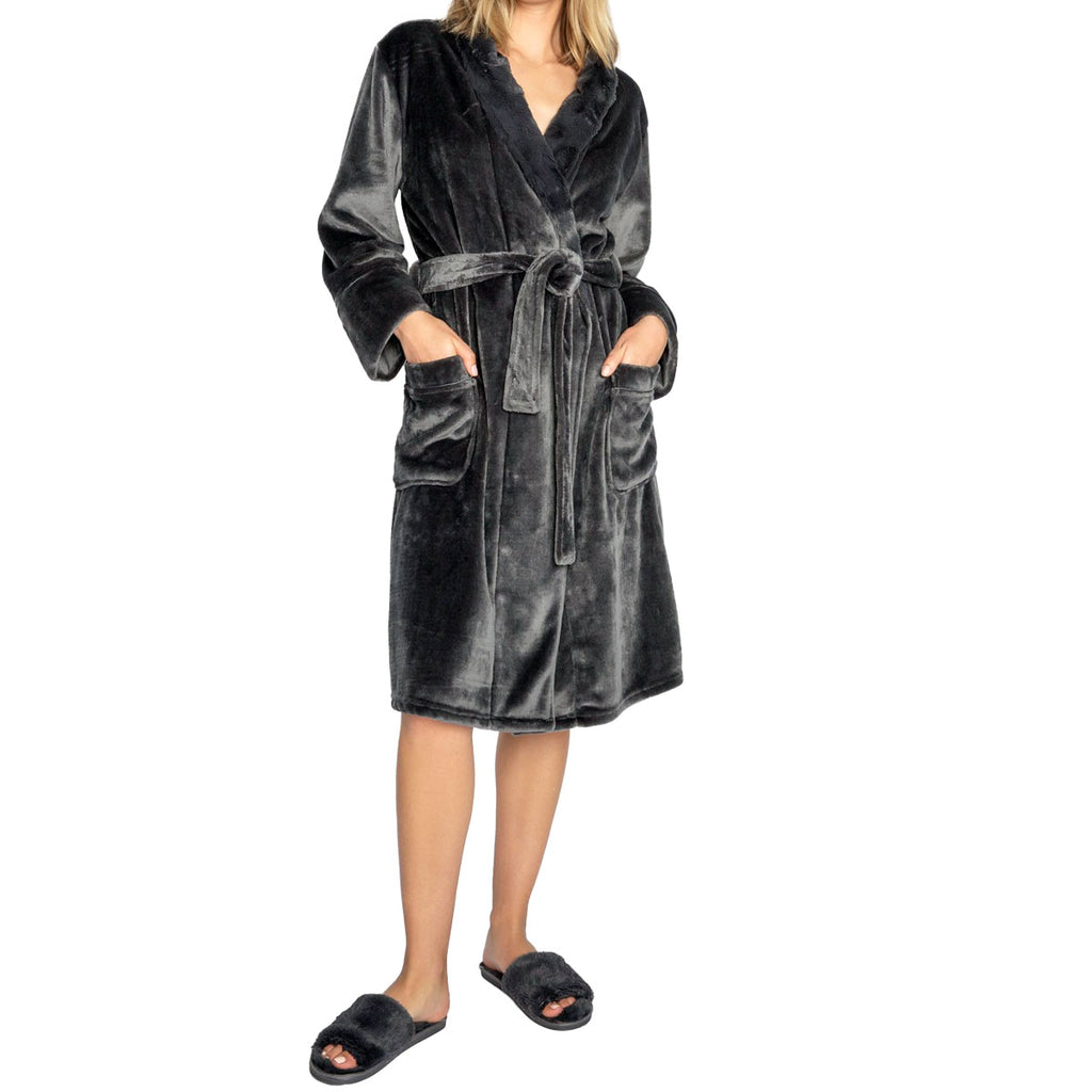 PJ Salvage Grateful Luxe Plush Robe |  Charcoal