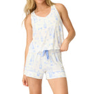 PJ Salvage Parisian Dreams Pajama Short Set in Ivory White Front View