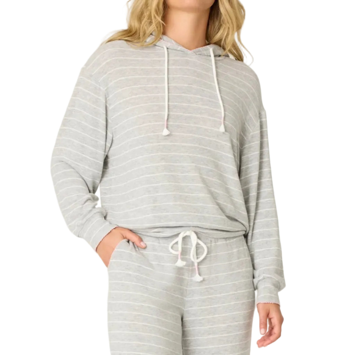 P.J. Salvage My Dog is My Valentine Striped Hoodie in Heather Grey Front View