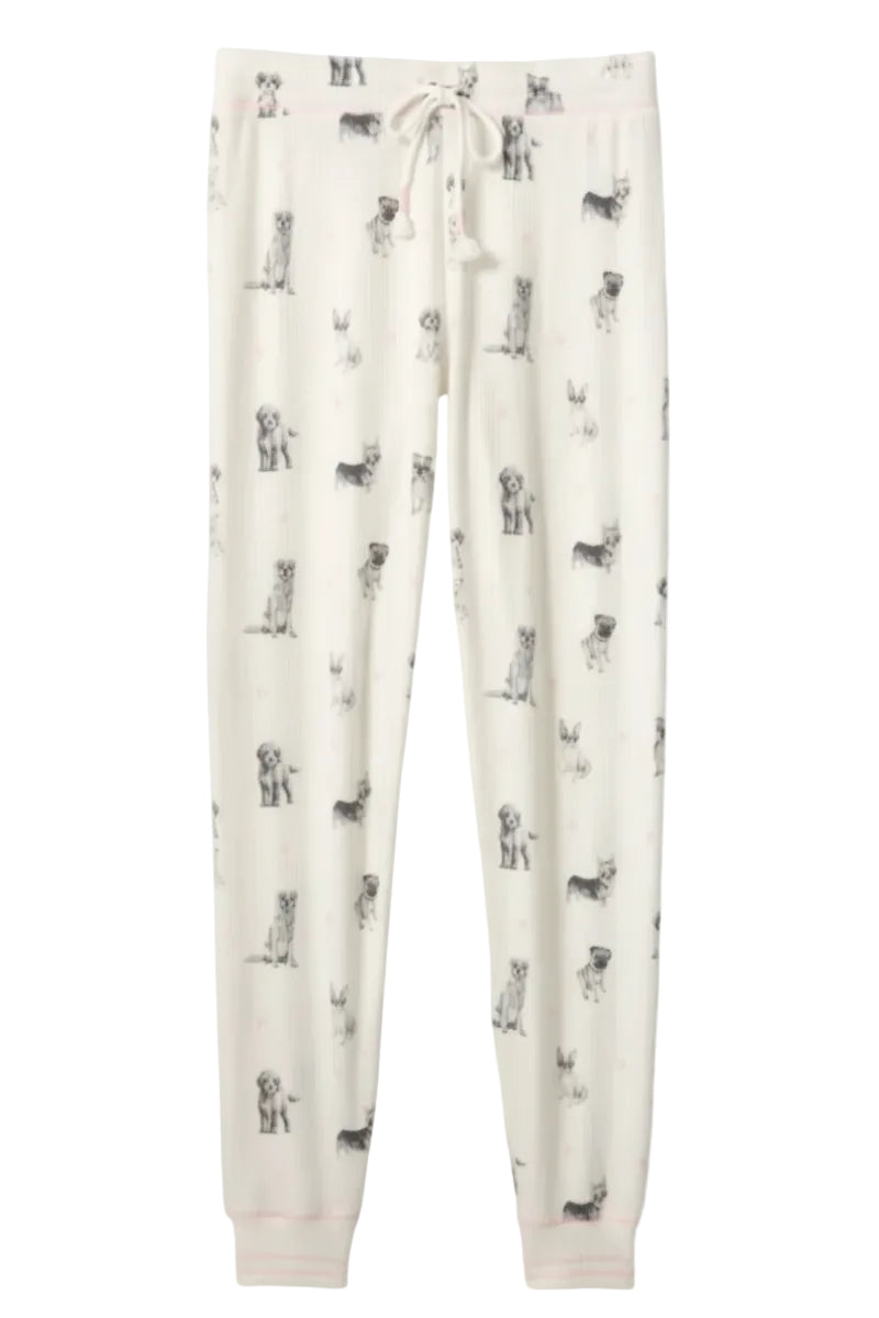 P.J. Salvage My Dog is My Valentine Banded Jogger Pants in Ivory White Stock View