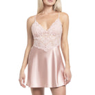 In Bloom by Jonquil Rosalie Lace Trim Satin Chemise in Rose Dawn Pink Front View