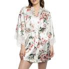 In Bloom by Jonquil Tatiana Lace Trim Satin Wrap in Stone White Front View