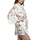 In Bloom by Jonquil Tatiana Lace Trim Satin Wrap in Stone White Side View