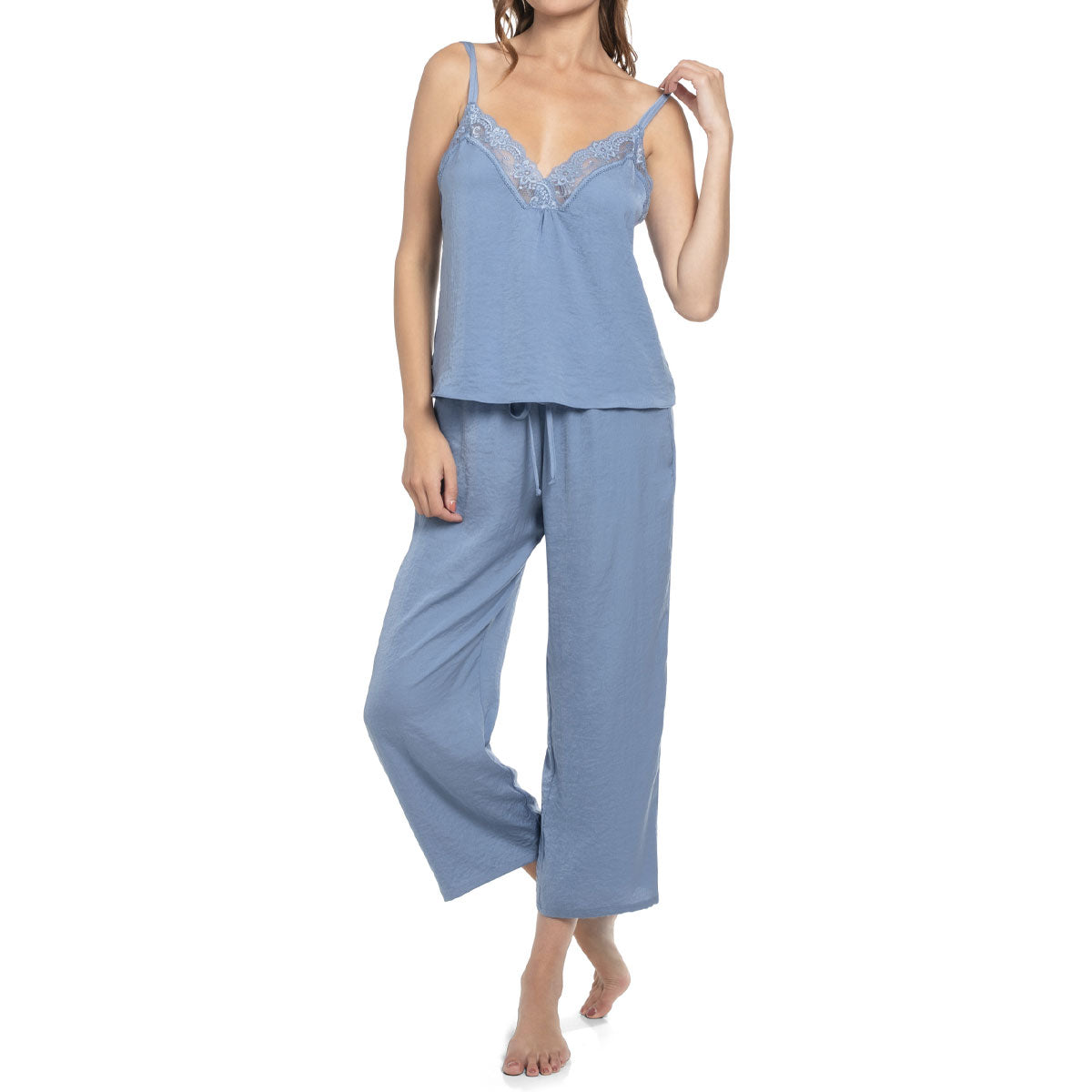 In Bloom June Crop Pant Lounge Set in Denim Blue Front View