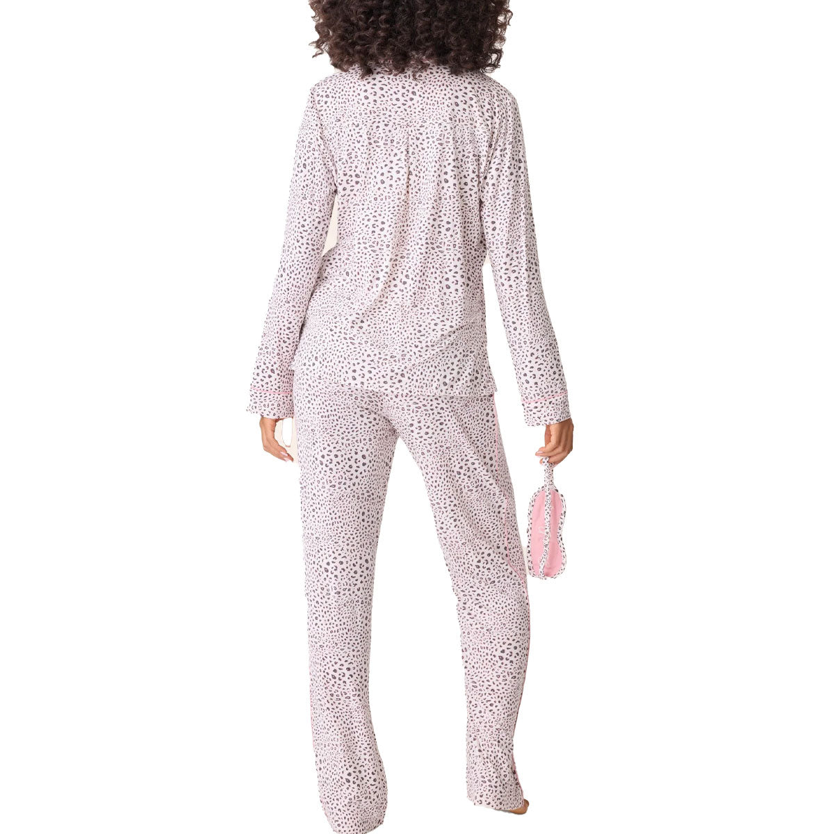 P.J. Salvage Modal Dreams 3 Piece Pajama Set in Stone Leopard Print Back View
