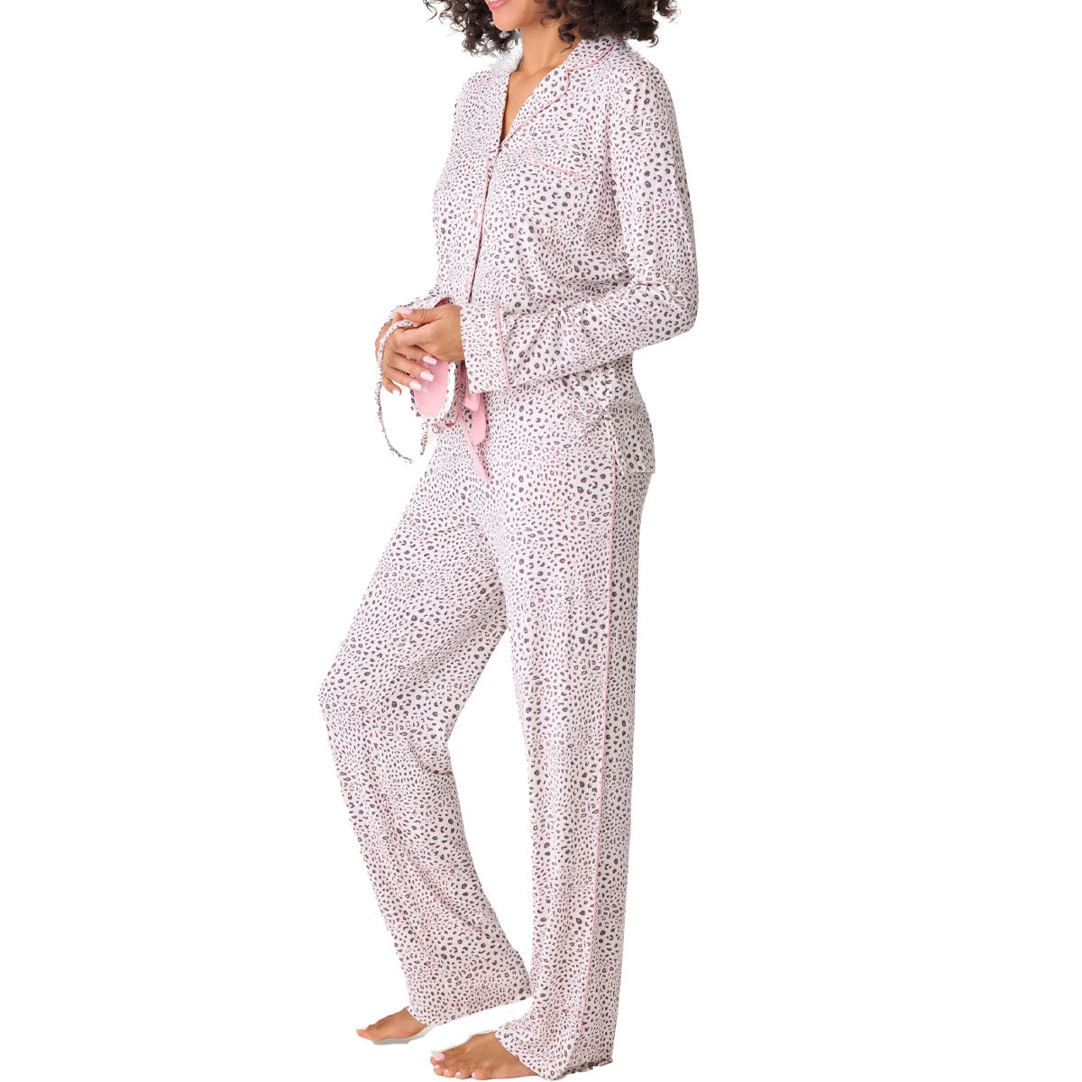 P.J. Salvage Modal Dreams 3 Piece Pajama Set in Stone Leopard Print Side View