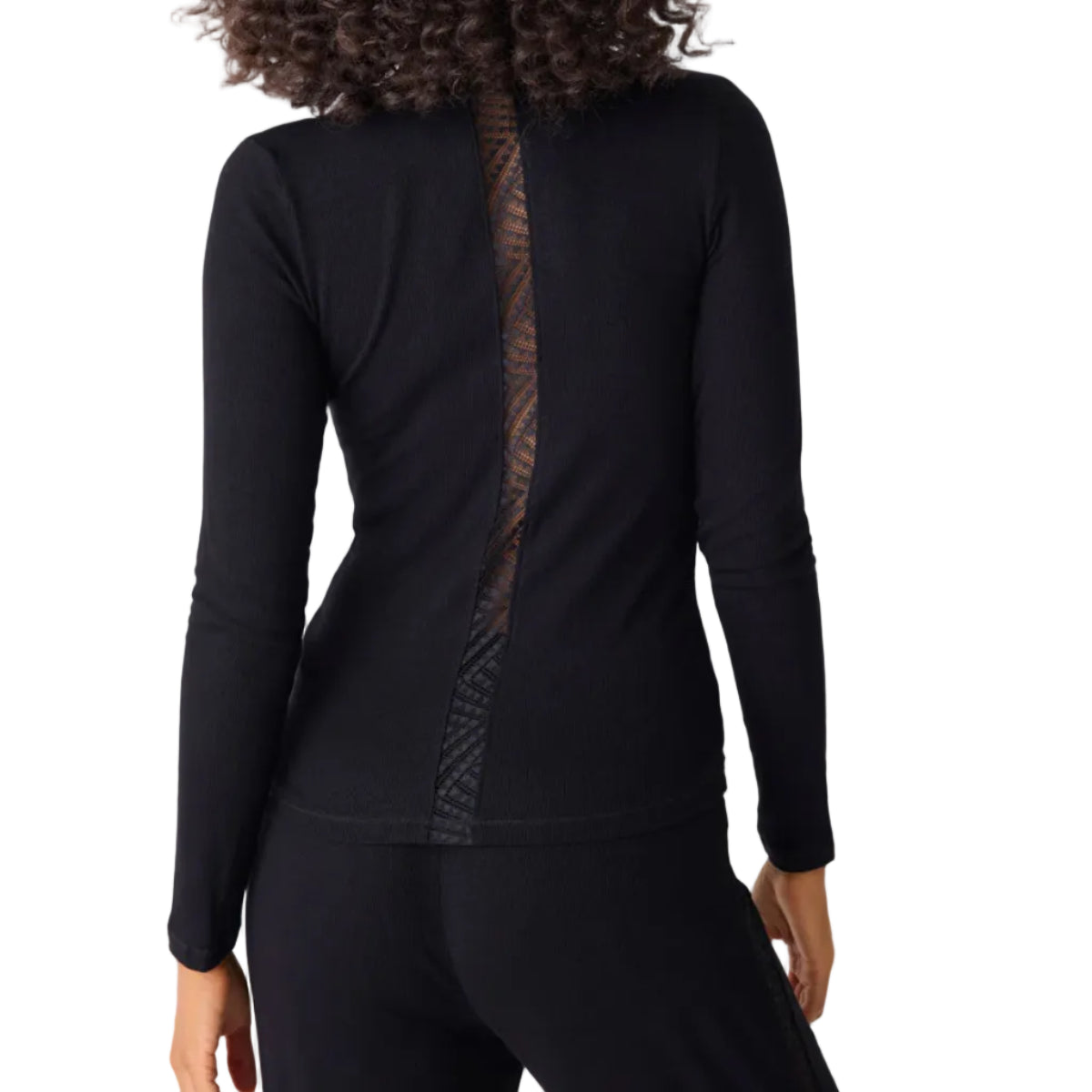 P.J. Salvage Lacey Basics Long Sleeve Lounge Top in Black Back View