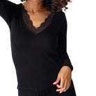 P.J. Salvage Lacey Basics Long Sleeve Lounge Top in Black Close Up View