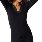 P.J. Salvage Lacey Basics Long Sleeve Lounge Top in Black Front View