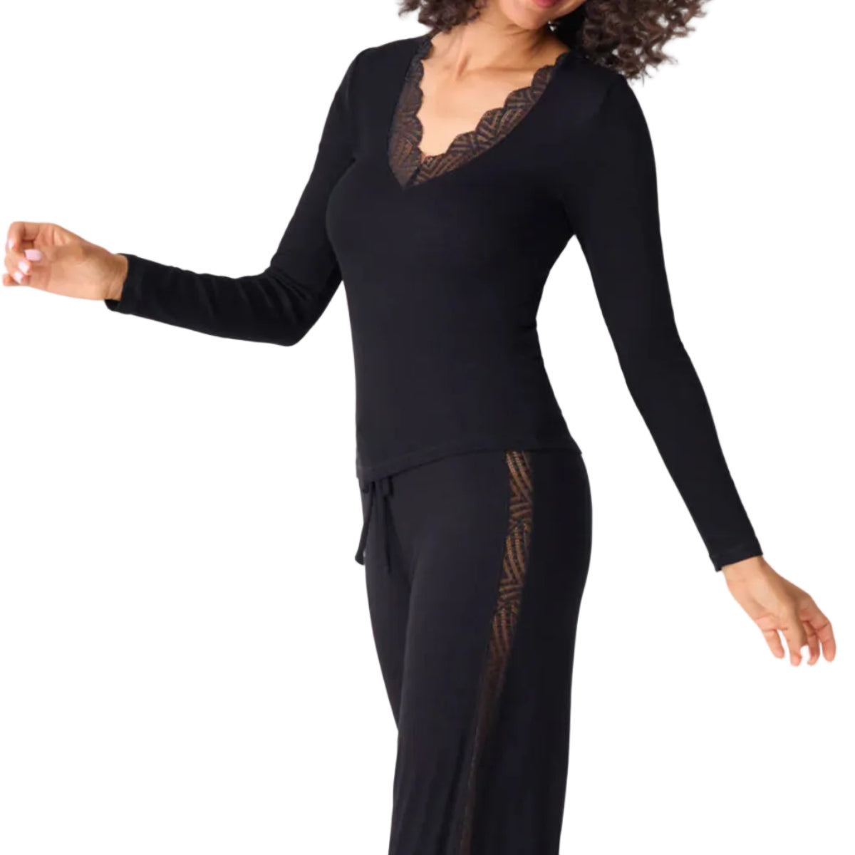 P.J. Salvage Lacey Basics Long Sleeve Lounge Top in Black Side View