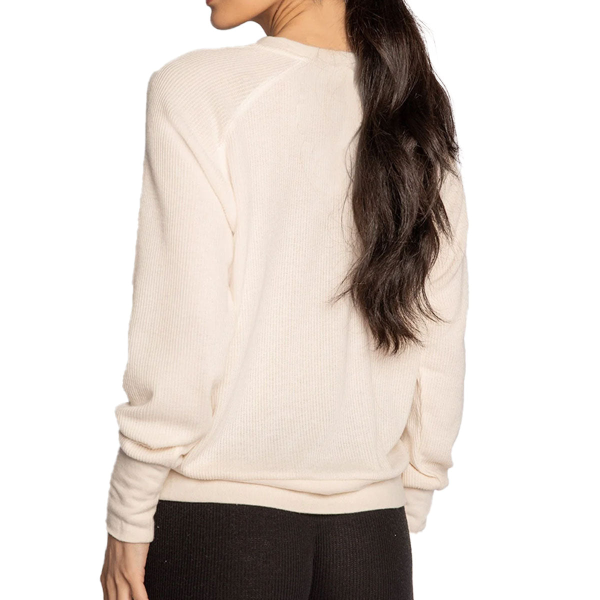 P.J. Salvage Textured Essentials Long Sleeve Top in Stone Ivory Back View